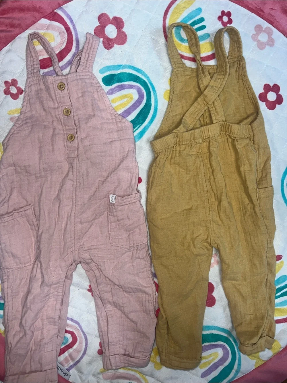 Carter's Muslin Overalls in Mustard and Blush